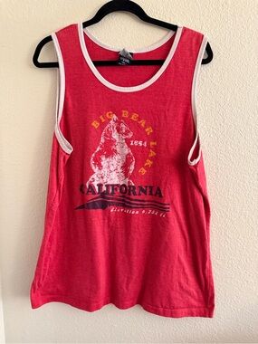 California Big Bear Graphic Tank Top - Red with Contrast Trim